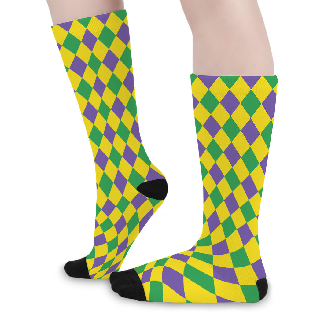Harlequin Mardi Gras Pattern Print Long Socks