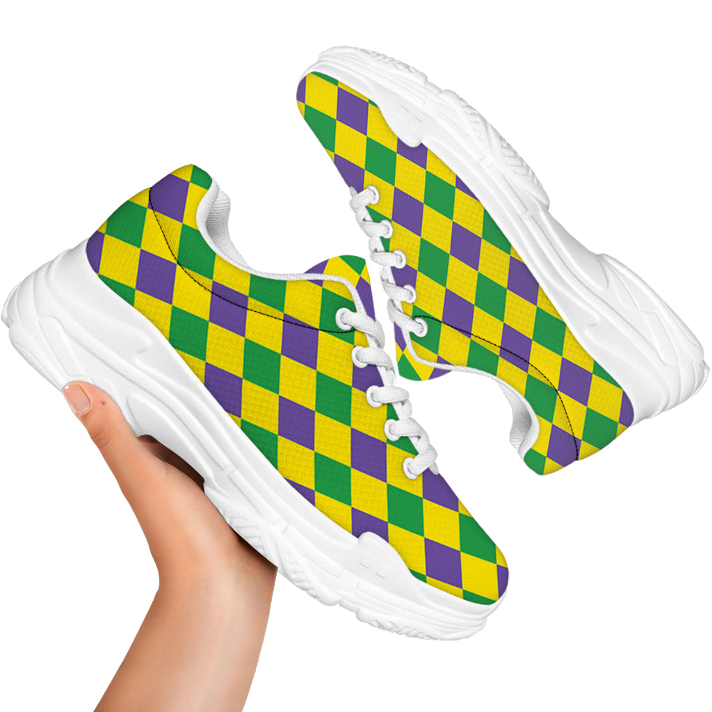 Harlequin Mardi Gras Pattern Print White Chunky Shoes