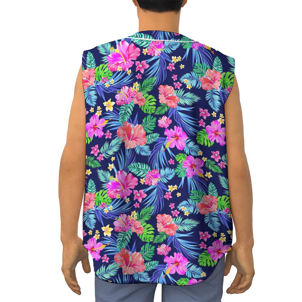 Hawaii Exotic Flowers Pattern Print Sleeveless Baseball Jersey
