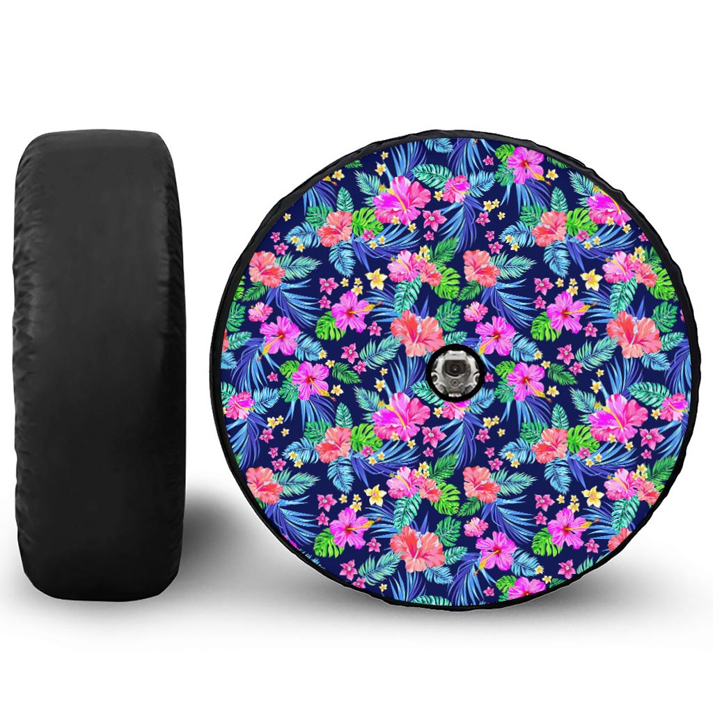 Hawaii Exotic Flowers Pattern Print Tire Cover With Camera Hole