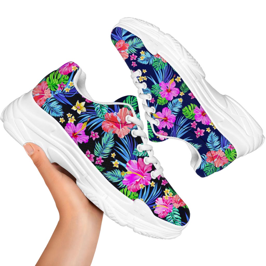 Hawaii Exotic Flowers Pattern Print White Chunky Shoes