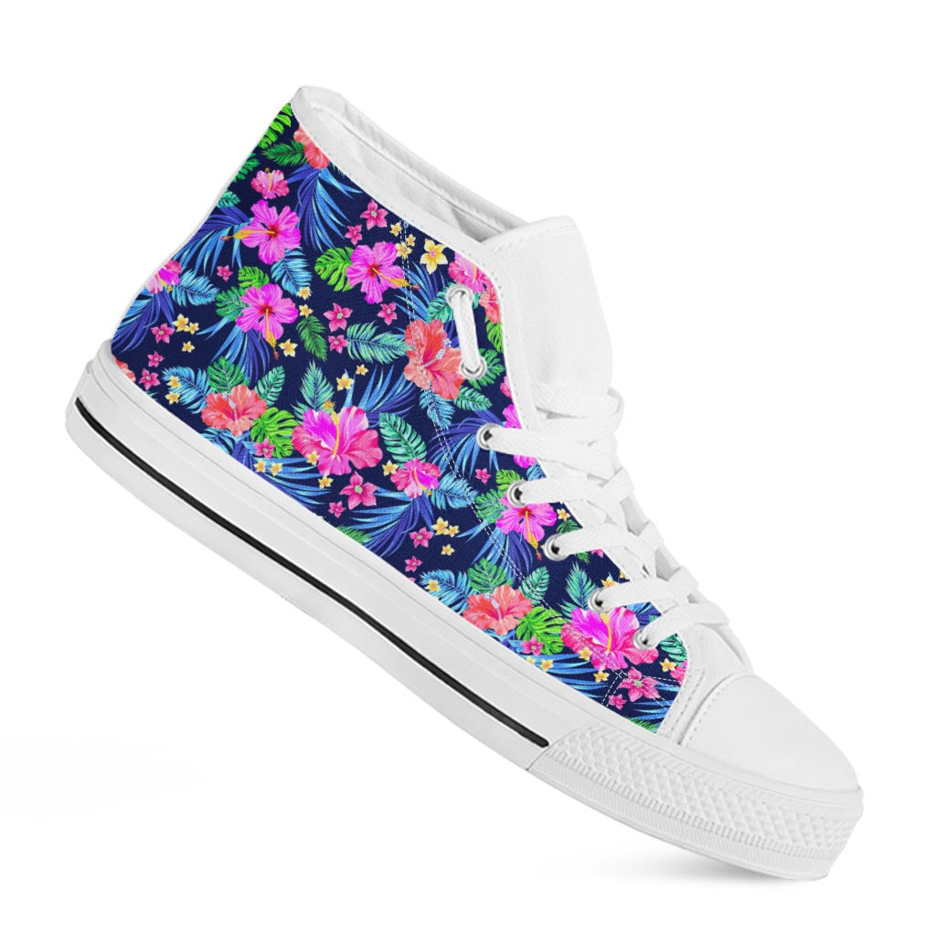 Hawaii Exotic Flowers Pattern Print White High Top Sneakers