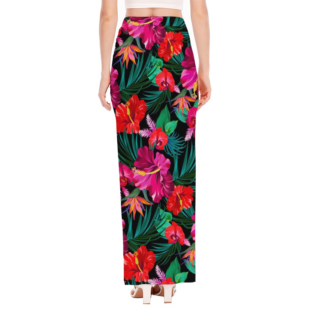 Hawaii Floral Flowers Pattern Print High Slit Maxi Skirt
