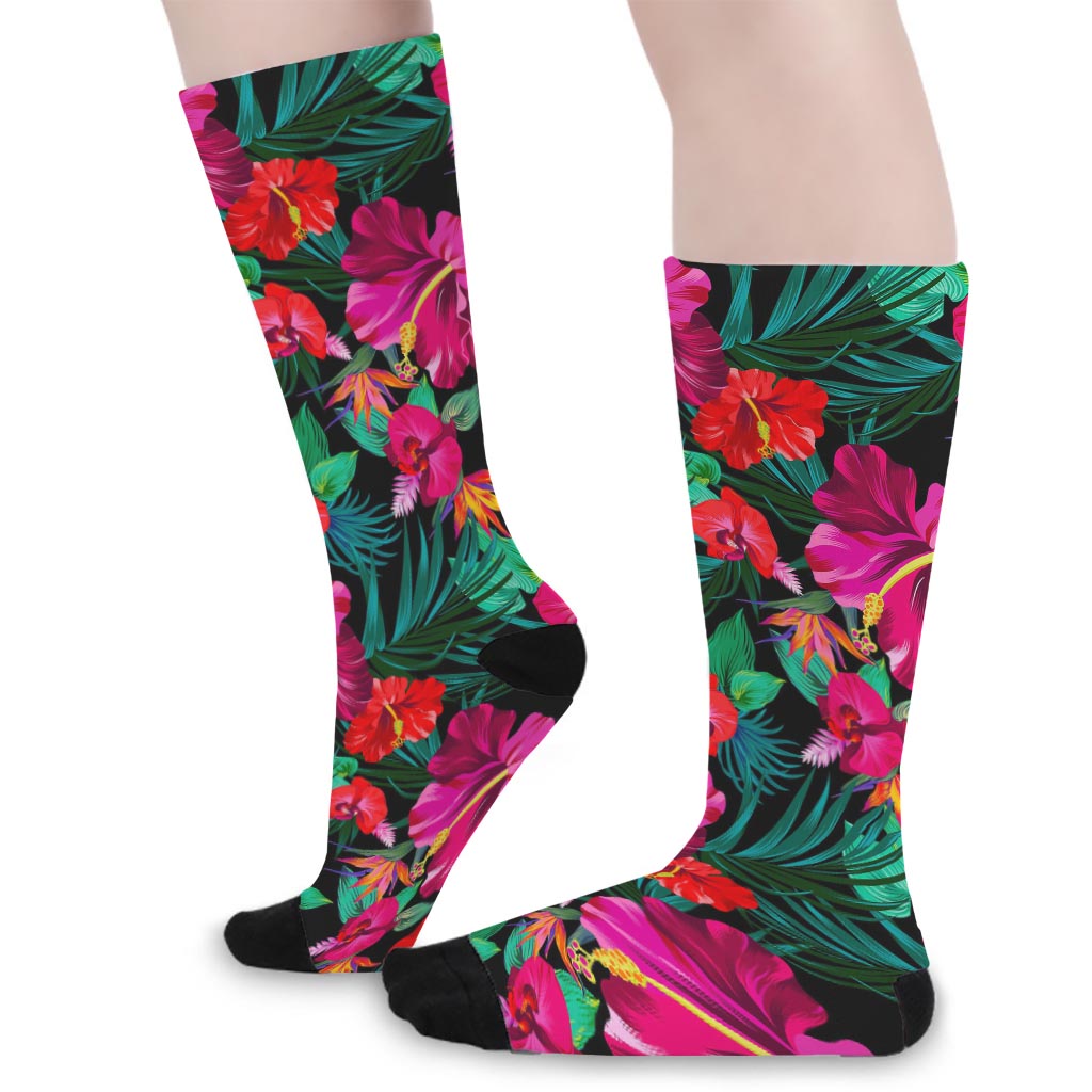 Hawaii Floral Flowers Pattern Print Long Socks