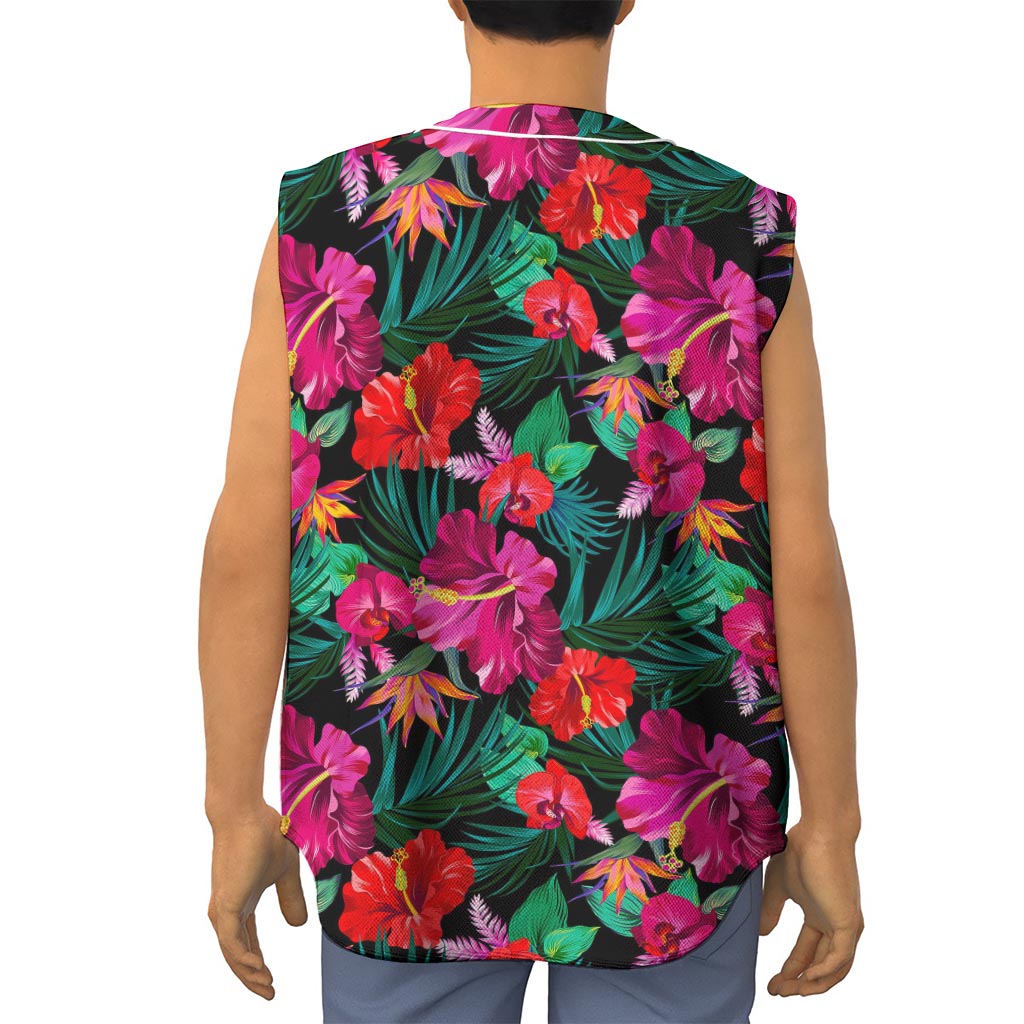 Hawaii Floral Flowers Pattern Print Sleeveless Baseball Jersey