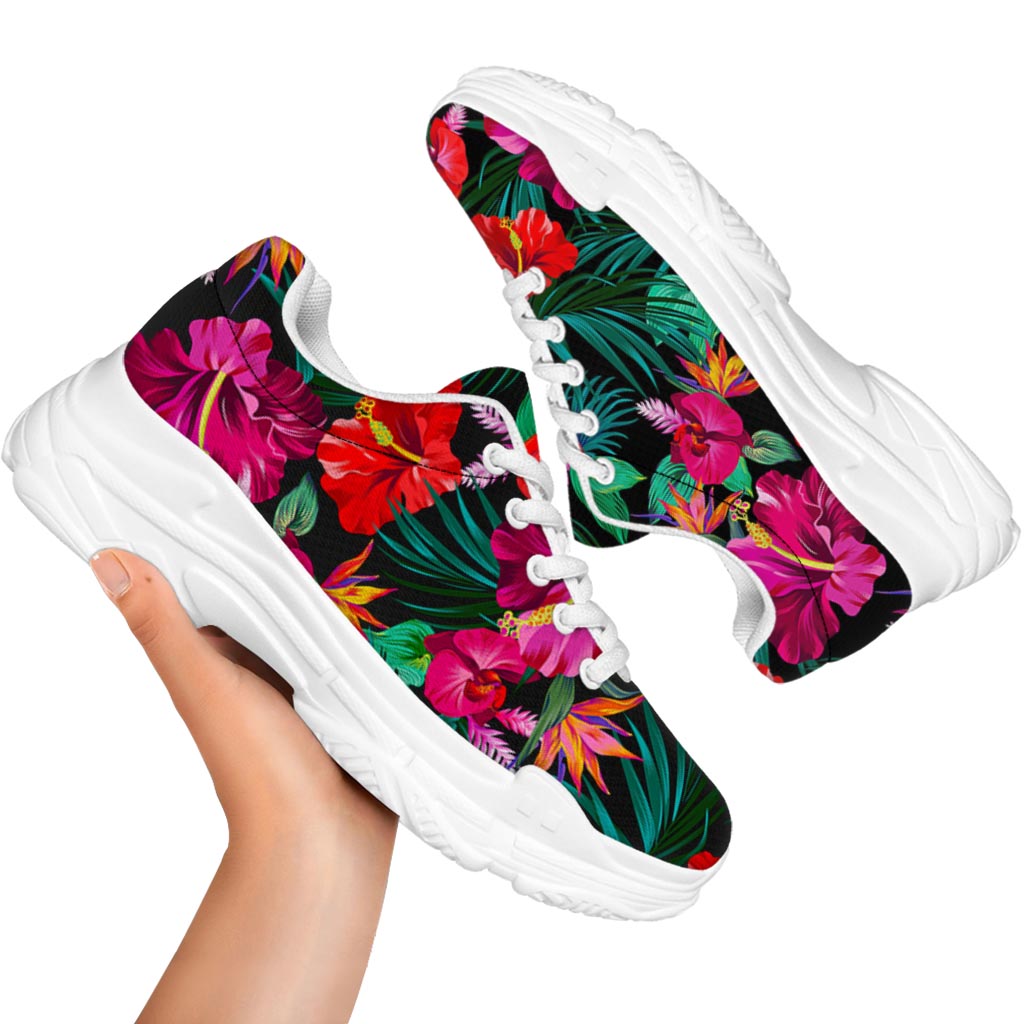 Hawaii Floral Flowers Pattern Print White Chunky Shoes