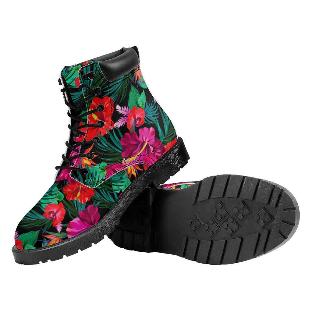Hawaii Floral Flowers Pattern Print Work Boots