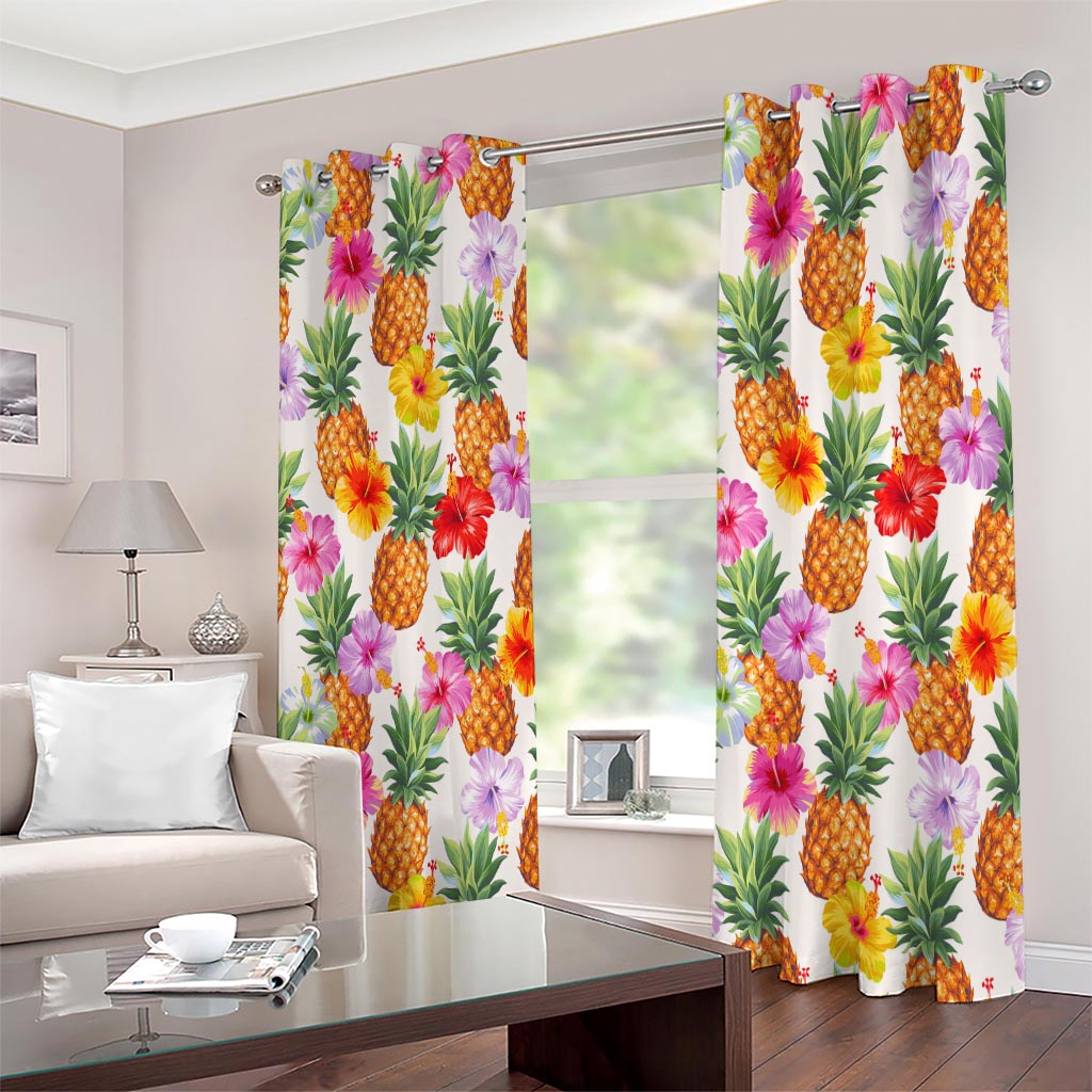 Hawaii Hibiscus Pineapple Pattern Print Extra Wide Grommet Curtains