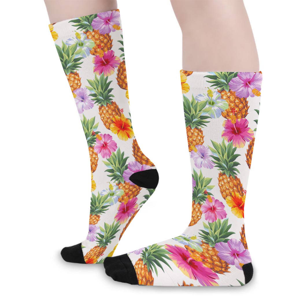 Hawaii Hibiscus Pineapple Pattern Print Long Socks