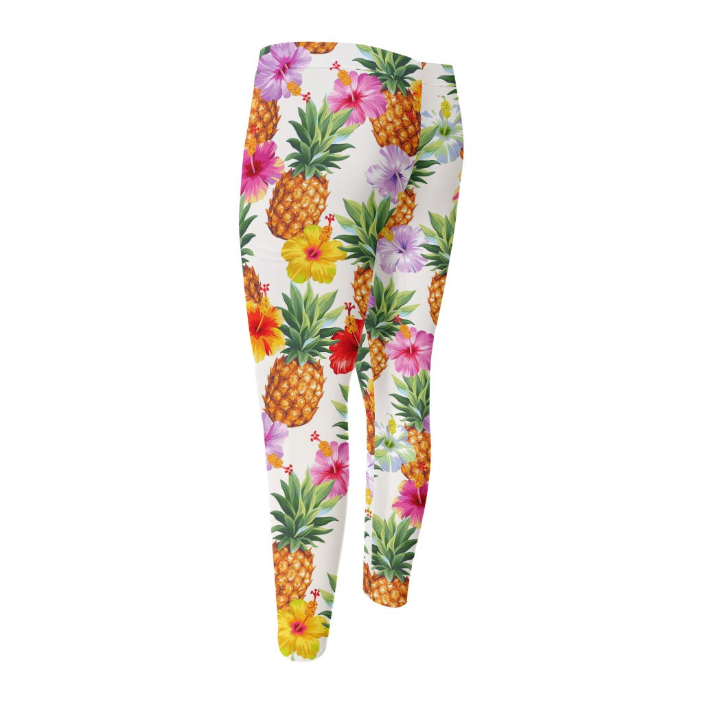 Hawaii Hibiscus Pineapple Pattern Print Men's Compression Pants