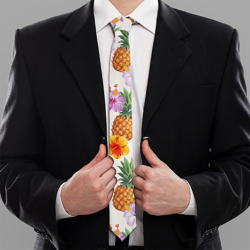 Hawaii Hibiscus Pineapple Pattern Print Necktie