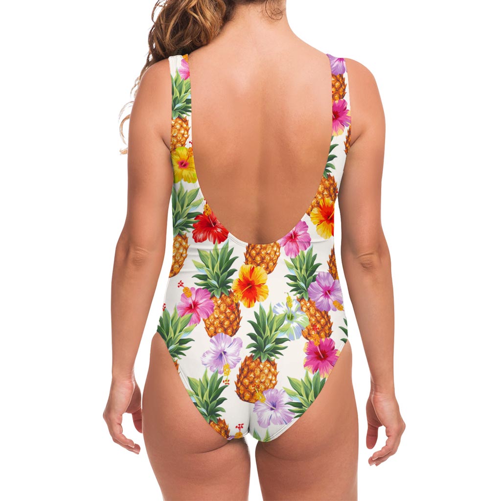 Hawaii Hibiscus Pineapple Pattern Print One Piece Swimsuit