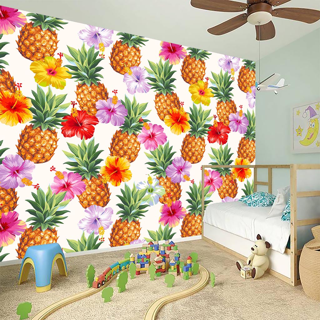 Hawaii Hibiscus Pineapple Pattern Print Wall Sticker