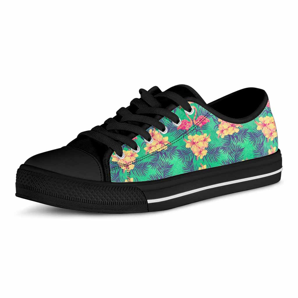 Hawaii Tropical Paradise Pattern Print Black Low Top Sneakers
