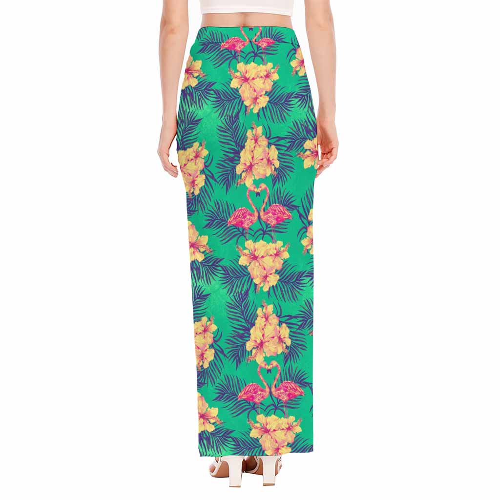 Hawaii Tropical Paradise Pattern Print High Slit Maxi Skirt