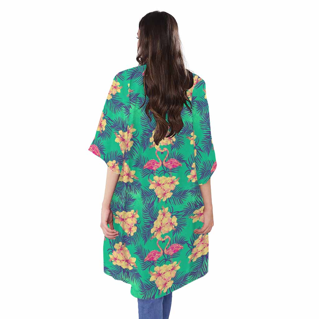 Hawaii Tropical Paradise Pattern Print Open Front Beach Cover Up