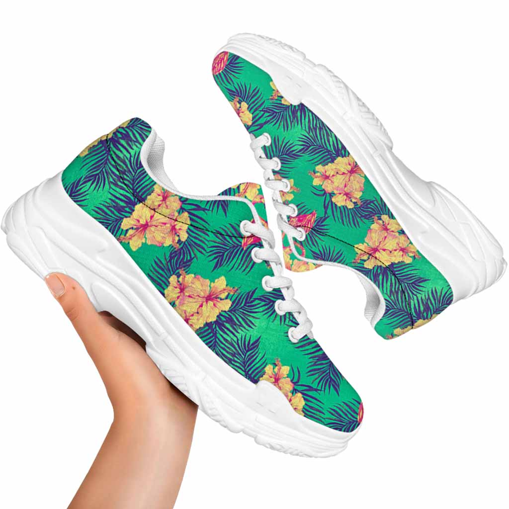 Hawaii Tropical Paradise Pattern Print White Chunky Shoes
