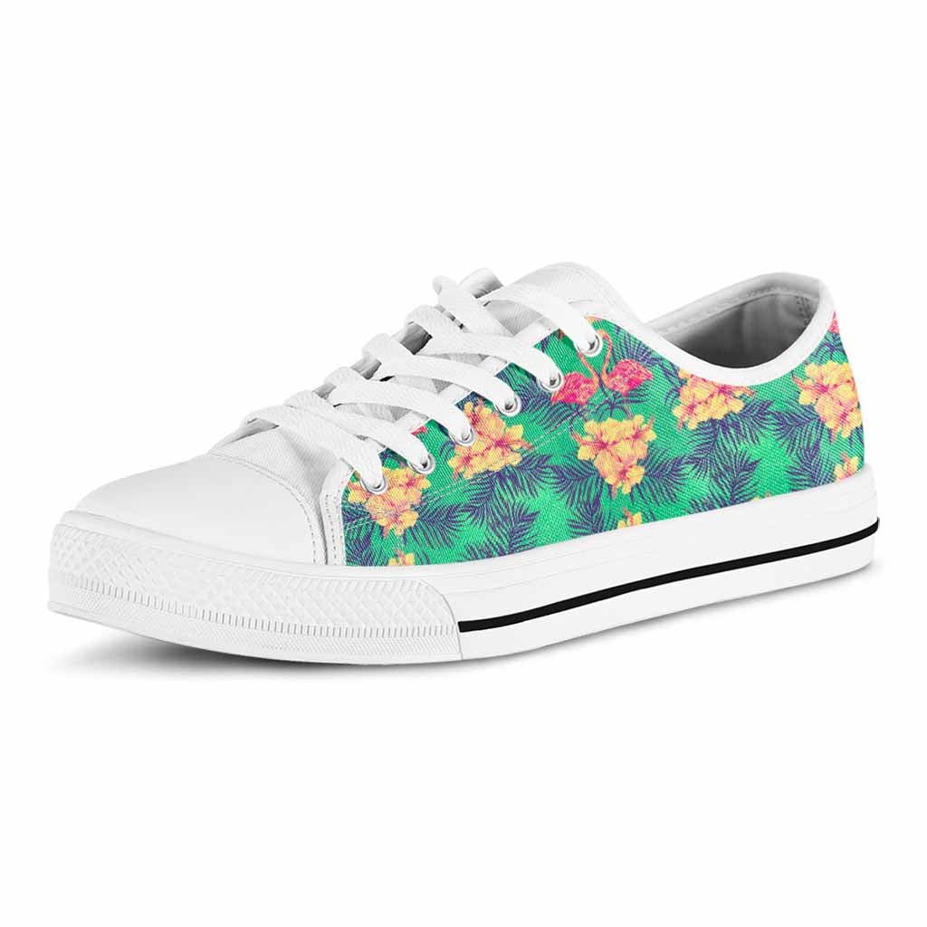 Hawaii Tropical Paradise Pattern Print White Low Top Sneakers