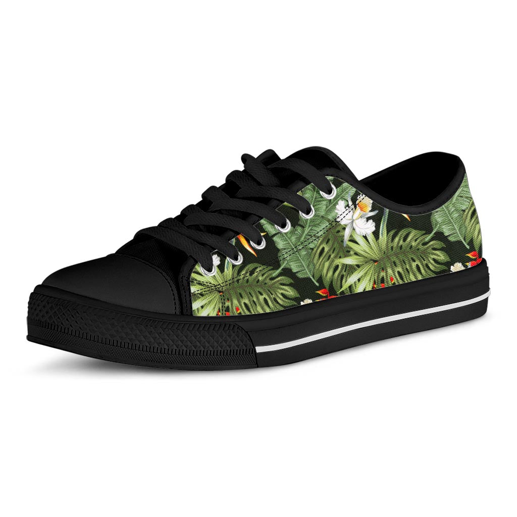 Hawaii Tropical Plants Pattern Print Black Low Top Sneakers