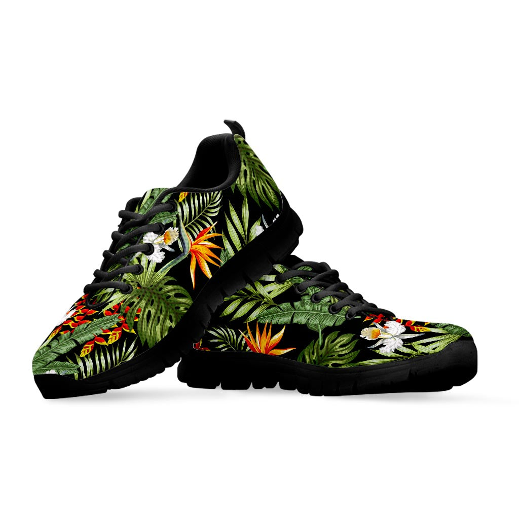 Hawaii Tropical Plants Pattern Print Black Running Shoes