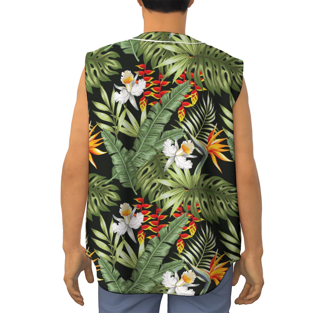 Hawaii Tropical Plants Pattern Print Sleeveless Baseball Jersey