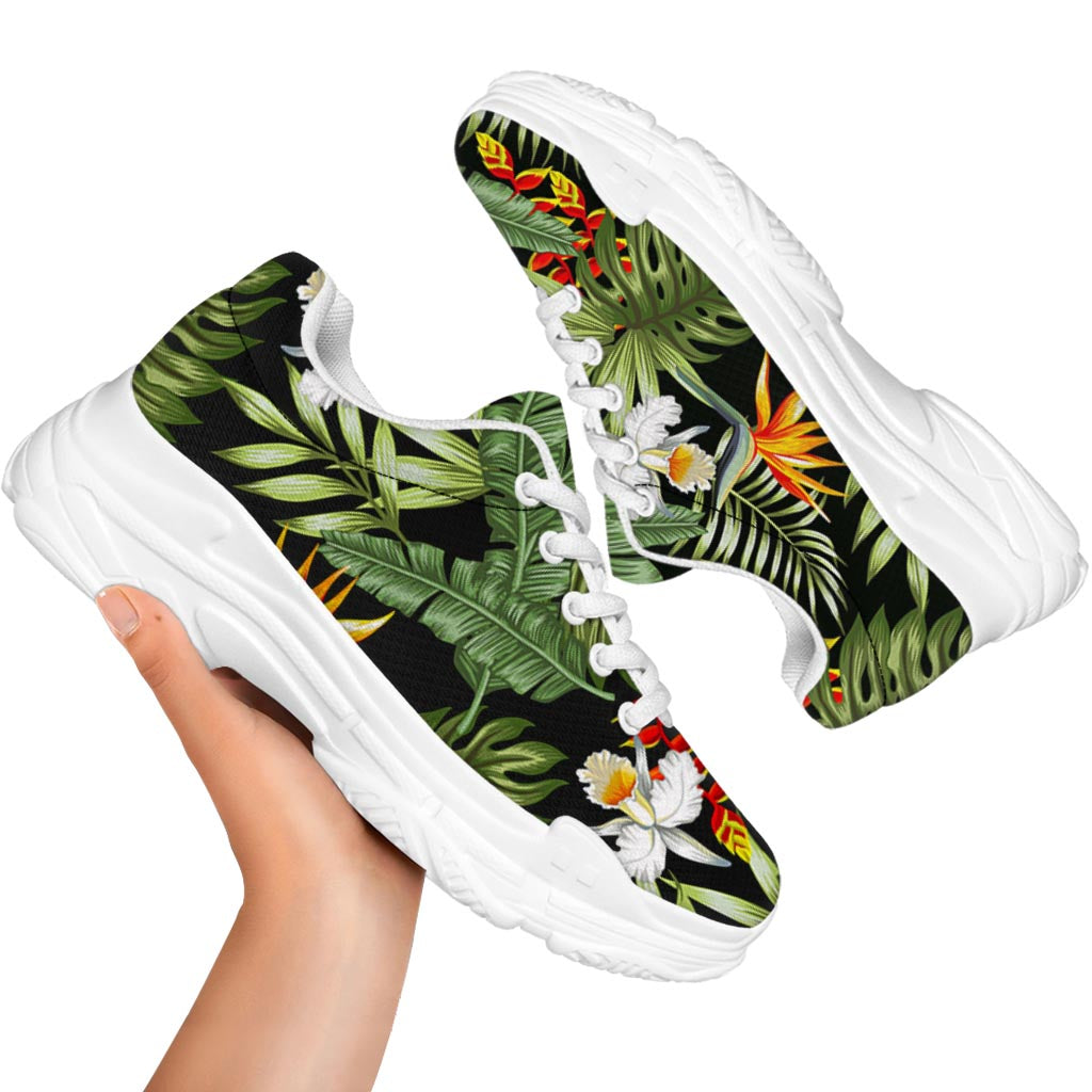 Hawaii Tropical Plants Pattern Print White Chunky Shoes