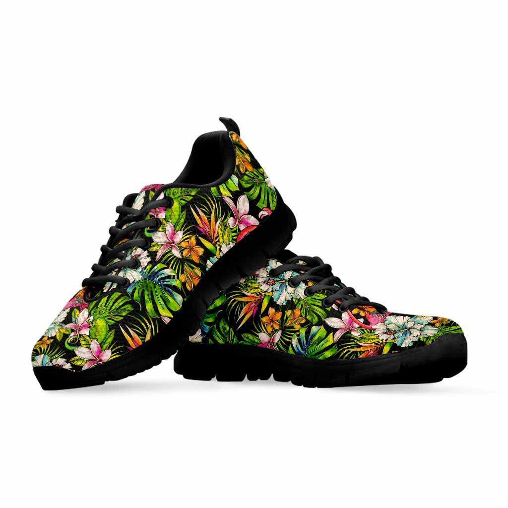 Hawaiian Aloha Tropical Pattern Print Black Running Shoes