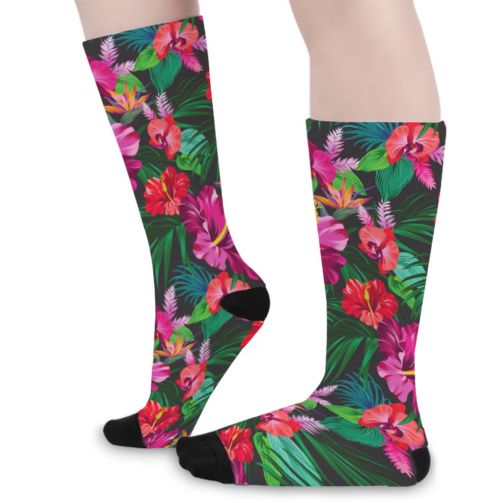Hawaiian Floral Flowers Pattern Print Long Socks