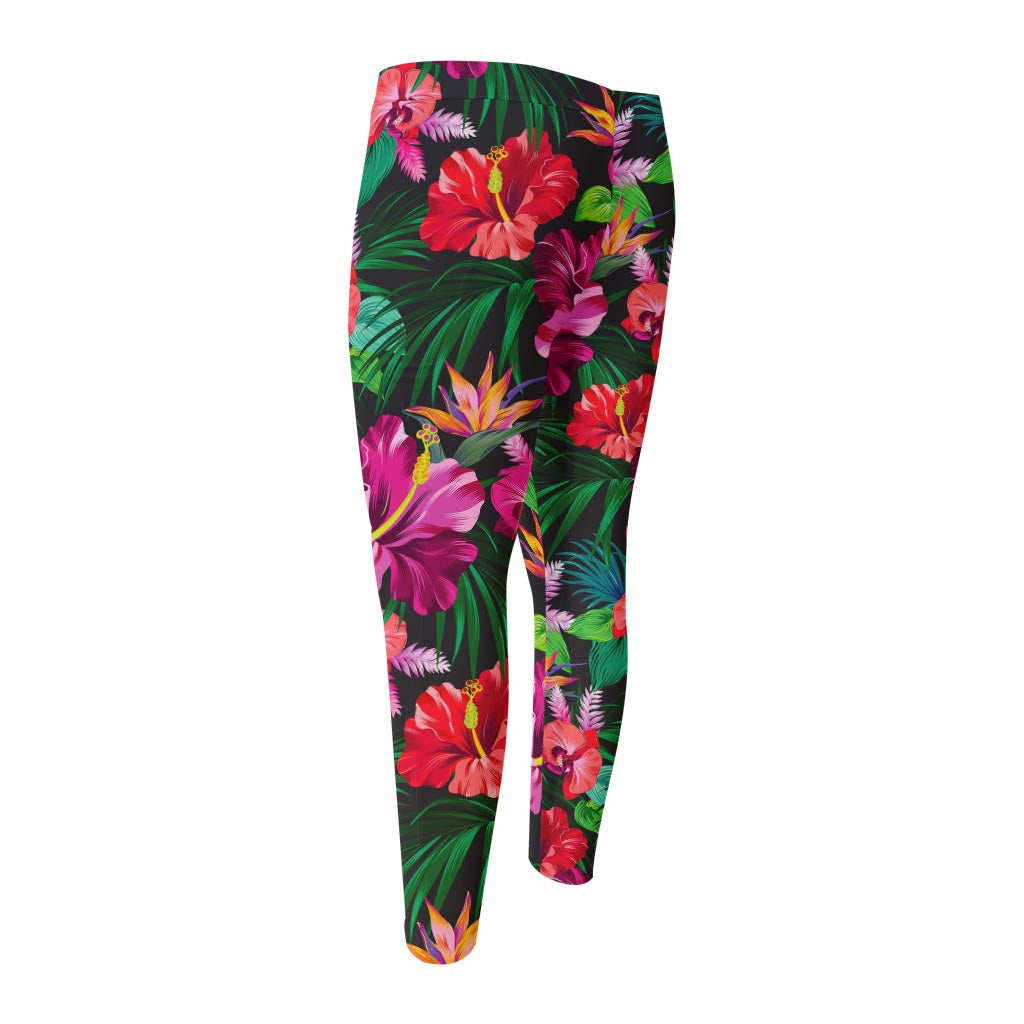 Hawaiian Floral Flowers Pattern Print Men's Compression Pants
