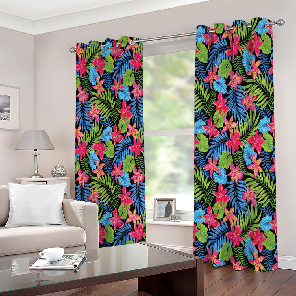 Hawaiian Floral Pattern Print Extra Wide Grommet Curtains