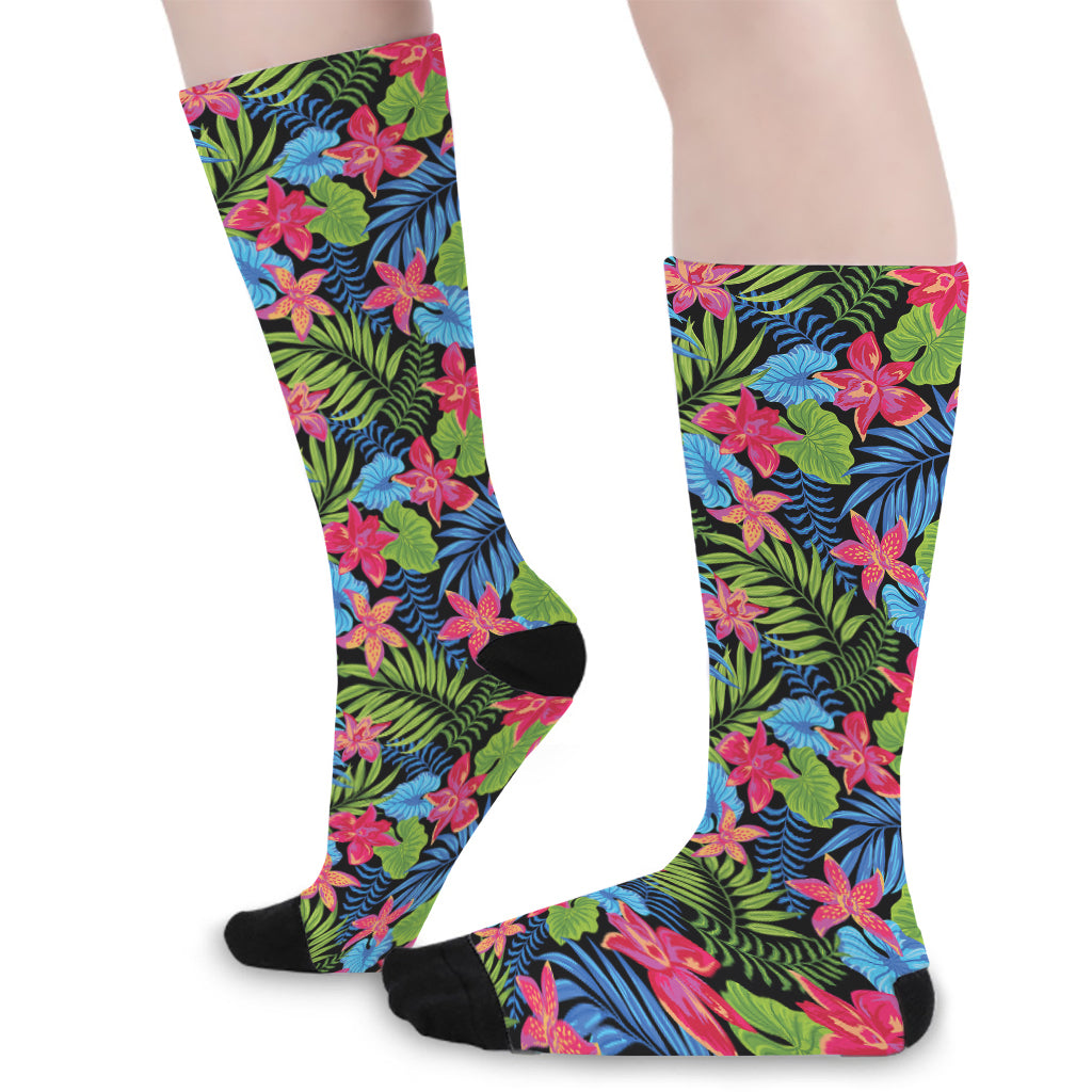 Hawaiian Floral Pattern Print Long Socks