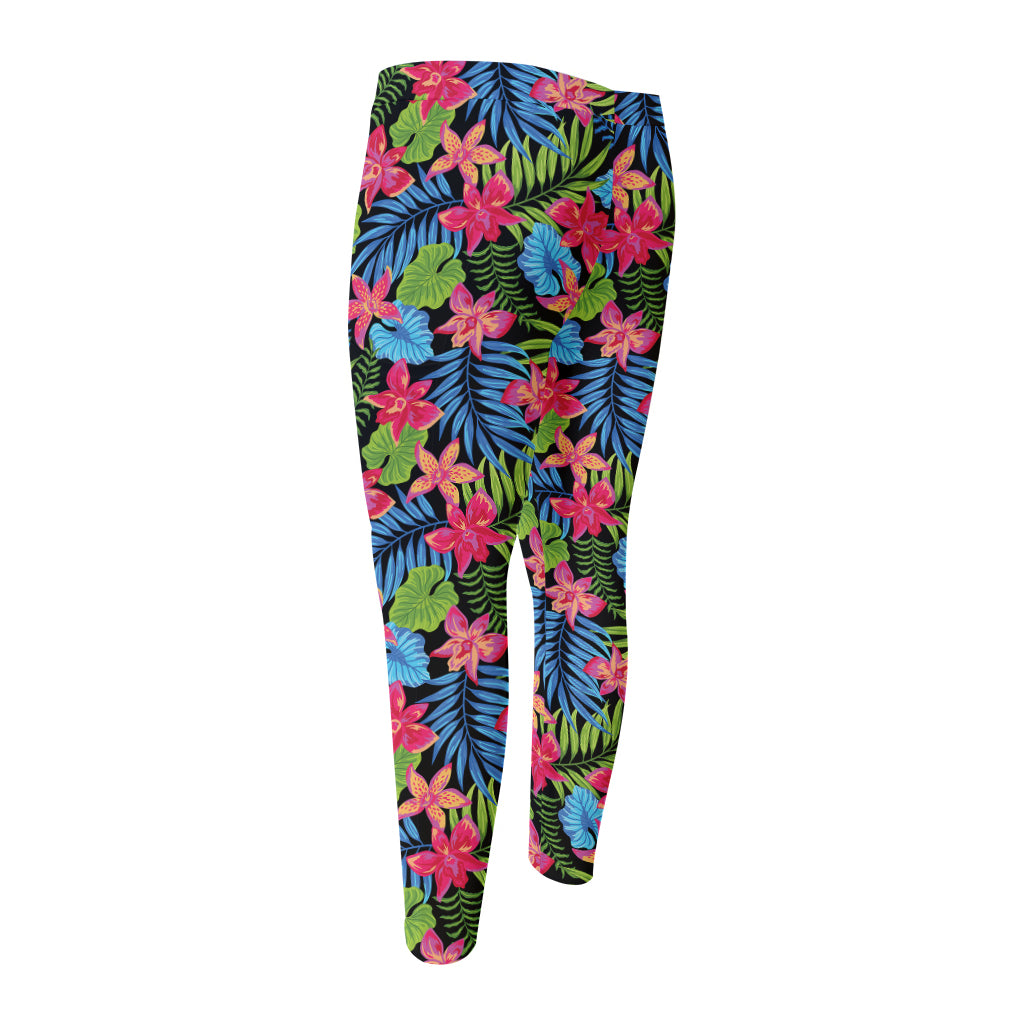 Hawaiian Floral Pattern Print Men's Compression Pants