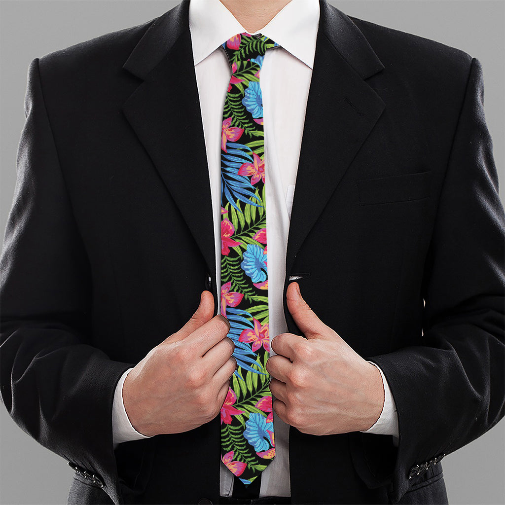 Hawaiian Floral Pattern Print Necktie