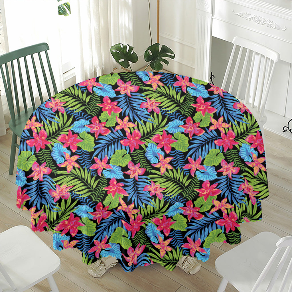 Hawaiian Floral Pattern Print Waterproof Round Tablecloth