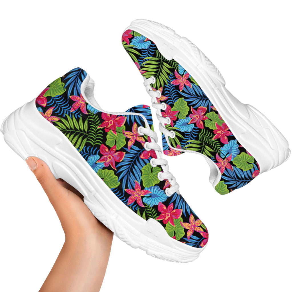 Hawaiian Floral Pattern Print White Chunky Shoes