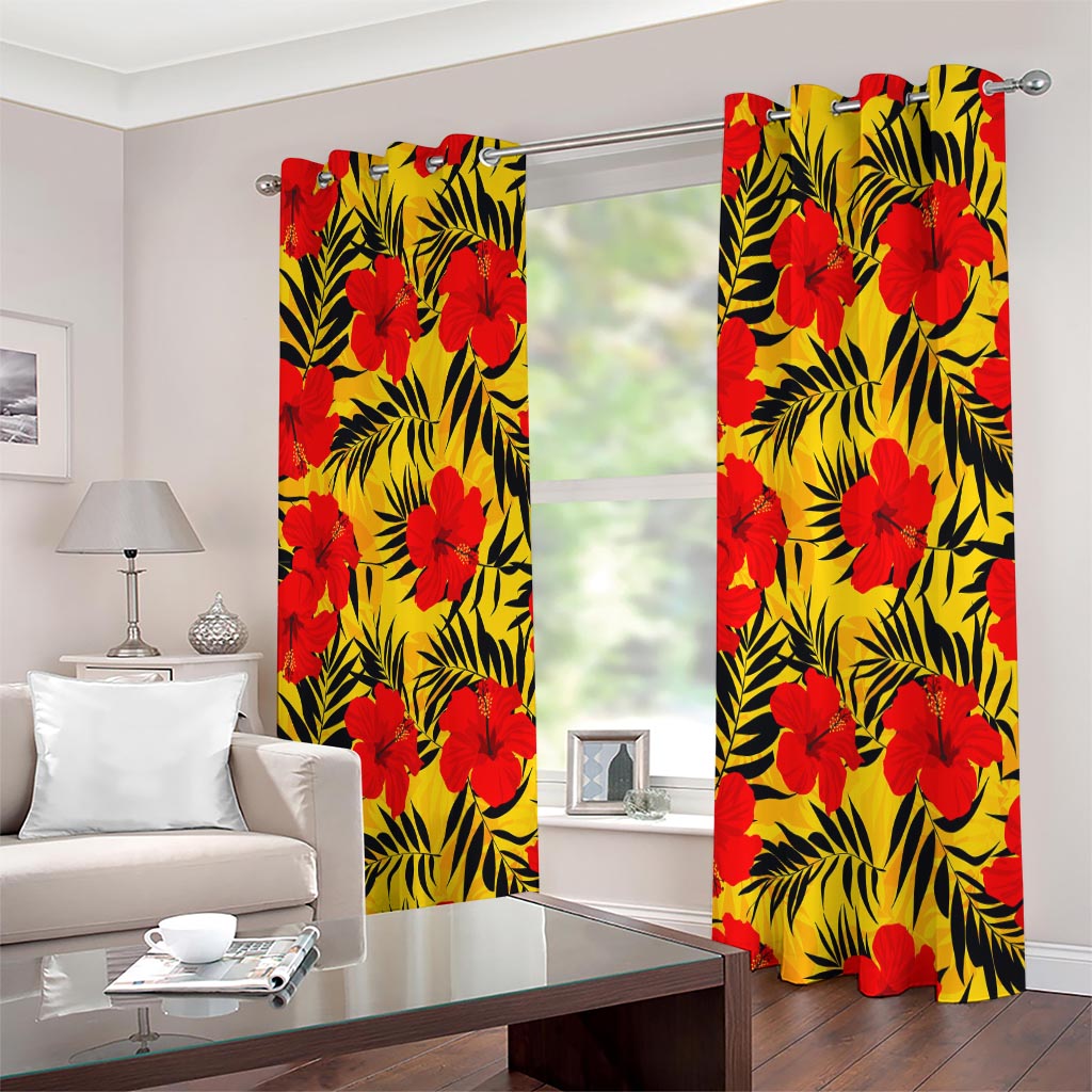 Hawaiian Hibiscus Flowers Pattern Print Extra Wide Grommet Curtains