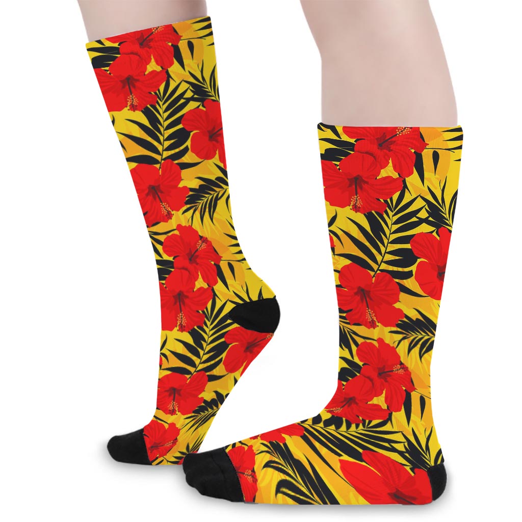 Hawaiian Hibiscus Flowers Pattern Print Long Socks