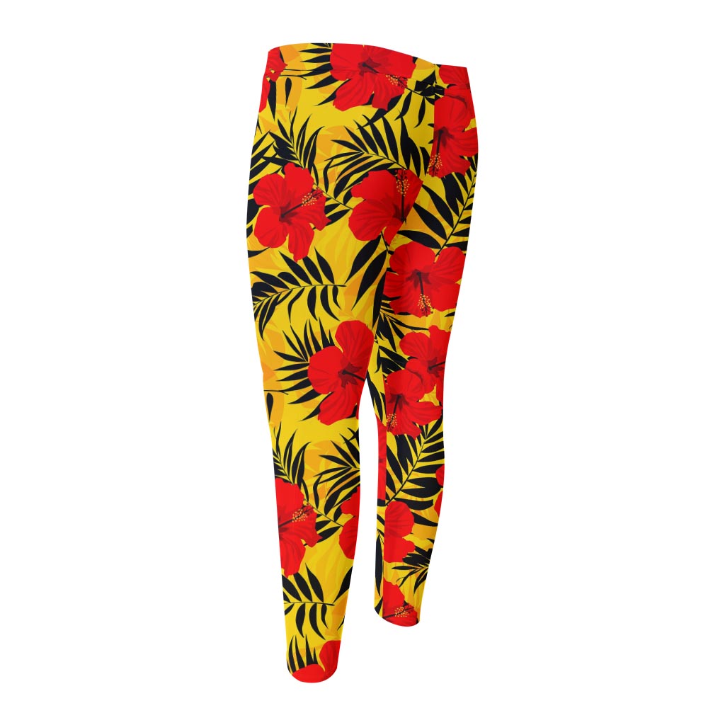 Hawaiian Hibiscus Flowers Pattern Print Men's Compression Pants