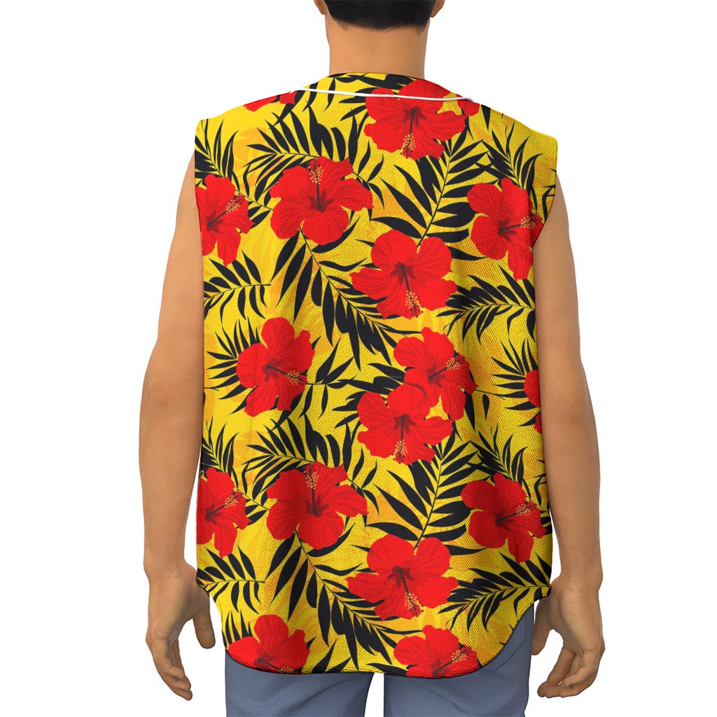 Hawaiian Hibiscus Flowers Pattern Print Sleeveless Baseball Jersey