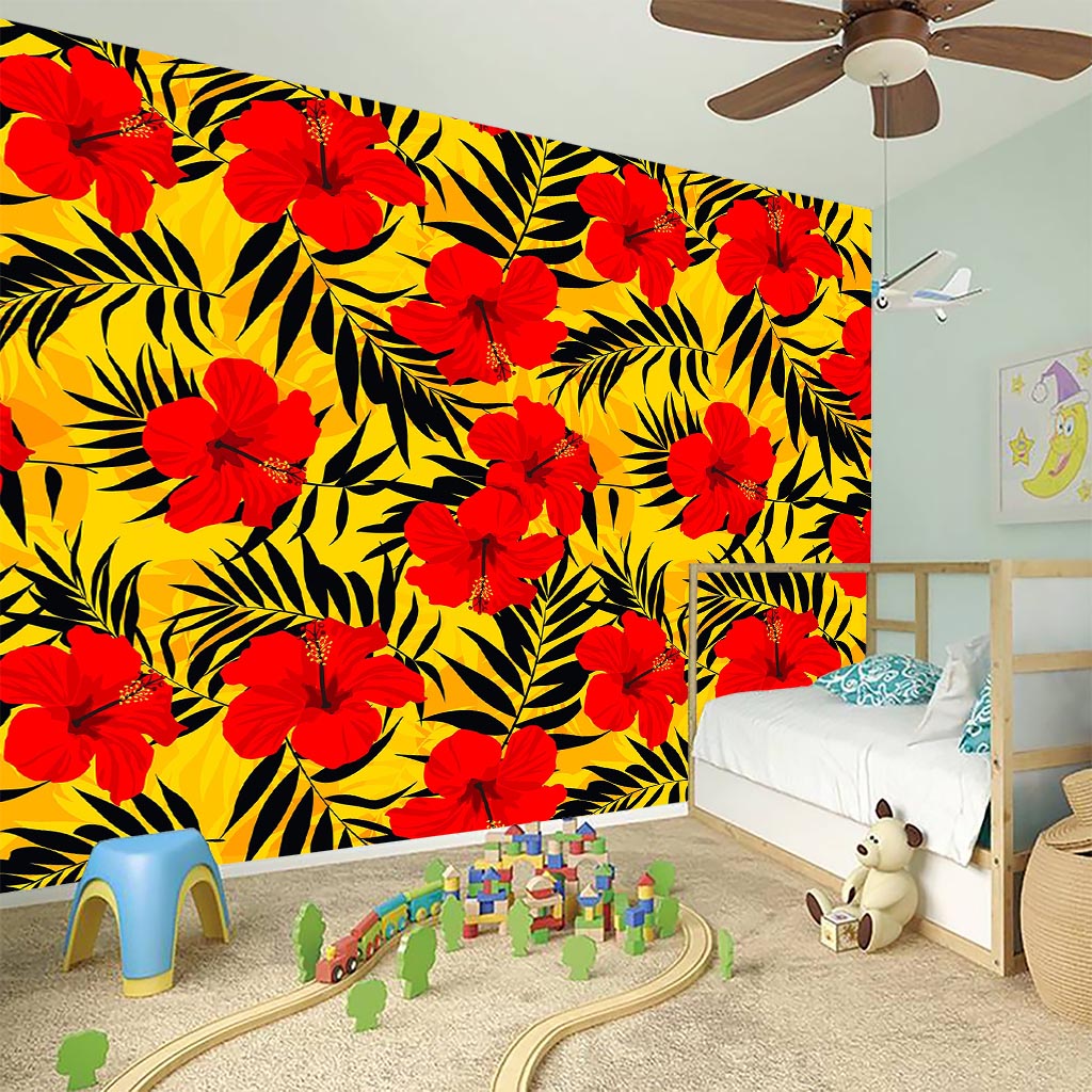 Hawaiian Hibiscus Flowers Pattern Print Wall Sticker