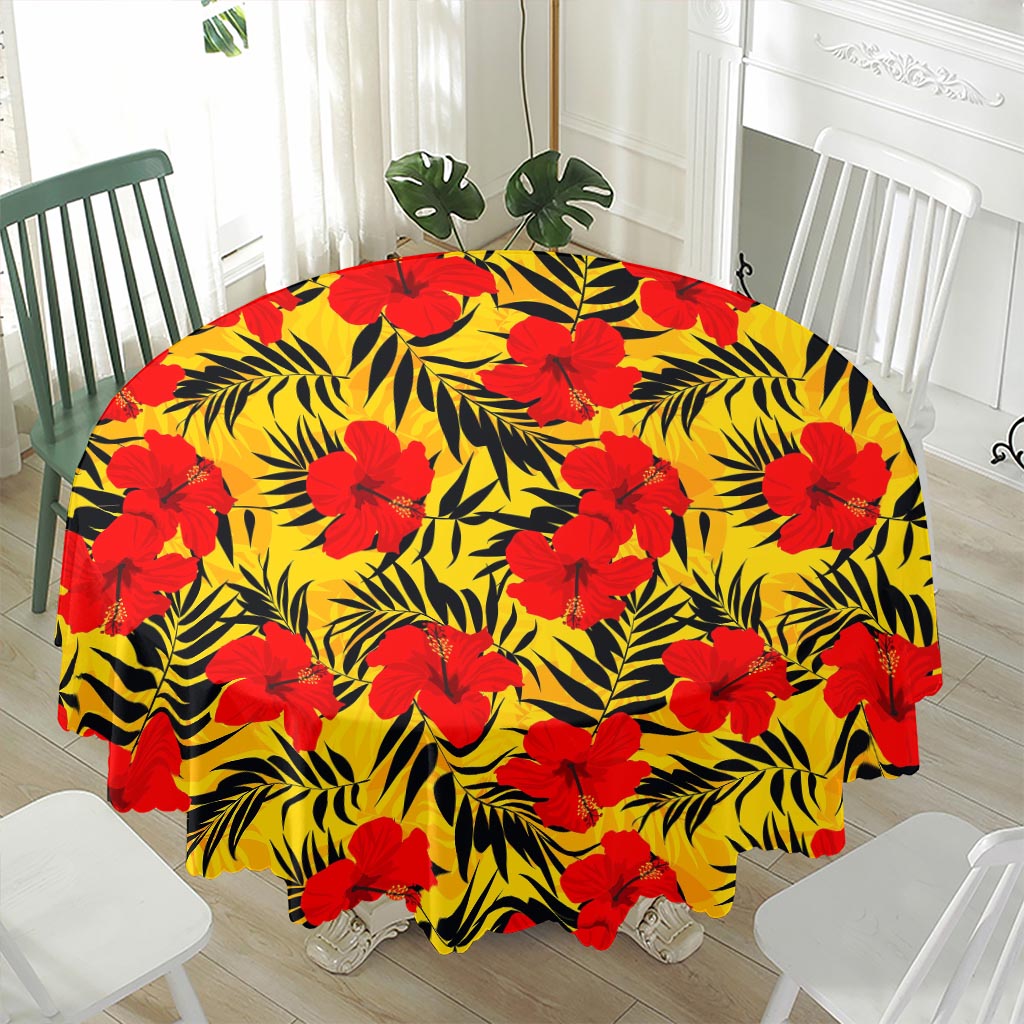 Hawaiian Hibiscus Flowers Pattern Print Waterproof Round Tablecloth