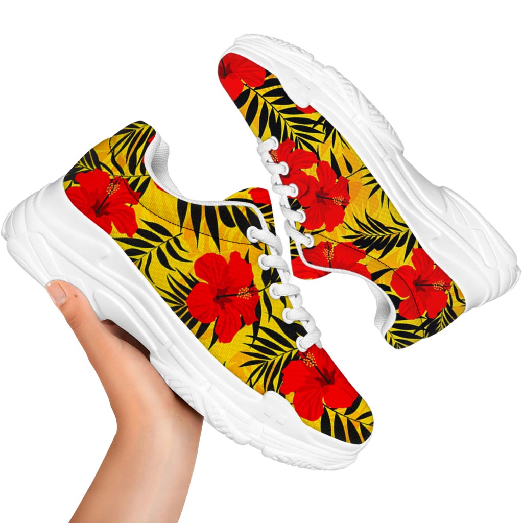 Hawaiian Hibiscus Flowers Pattern Print White Chunky Shoes