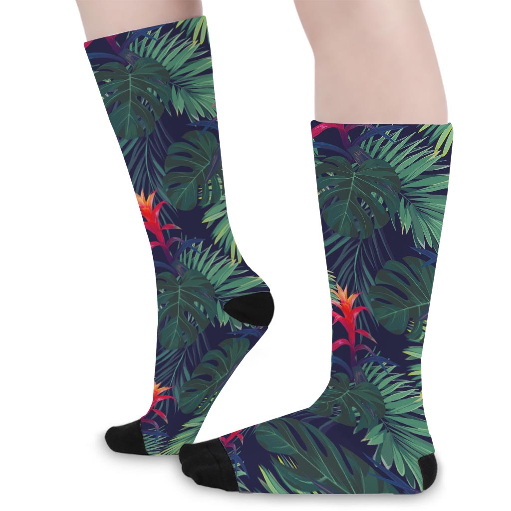 Hawaiian Palm Leaves Pattern Print Long Socks