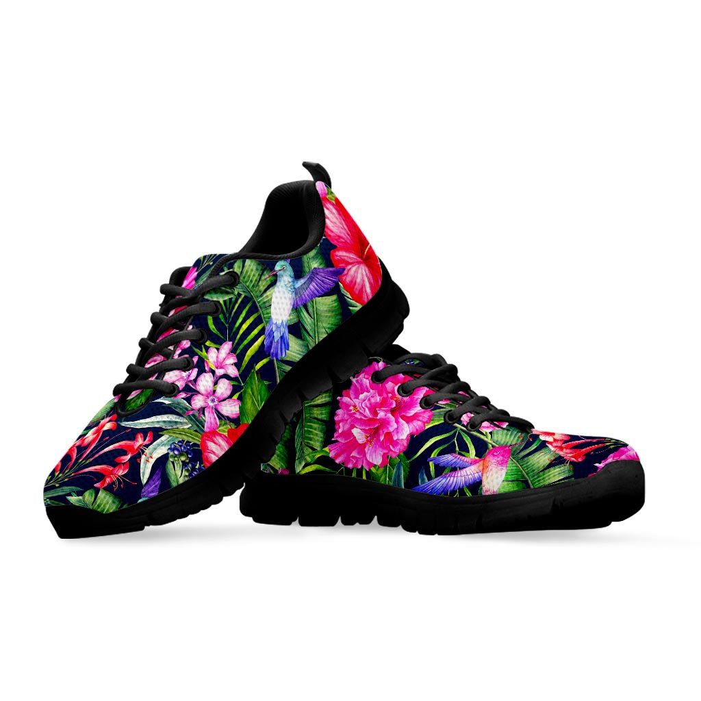 Hawaiian Tropical Birds Pattern Print Black Running Shoes