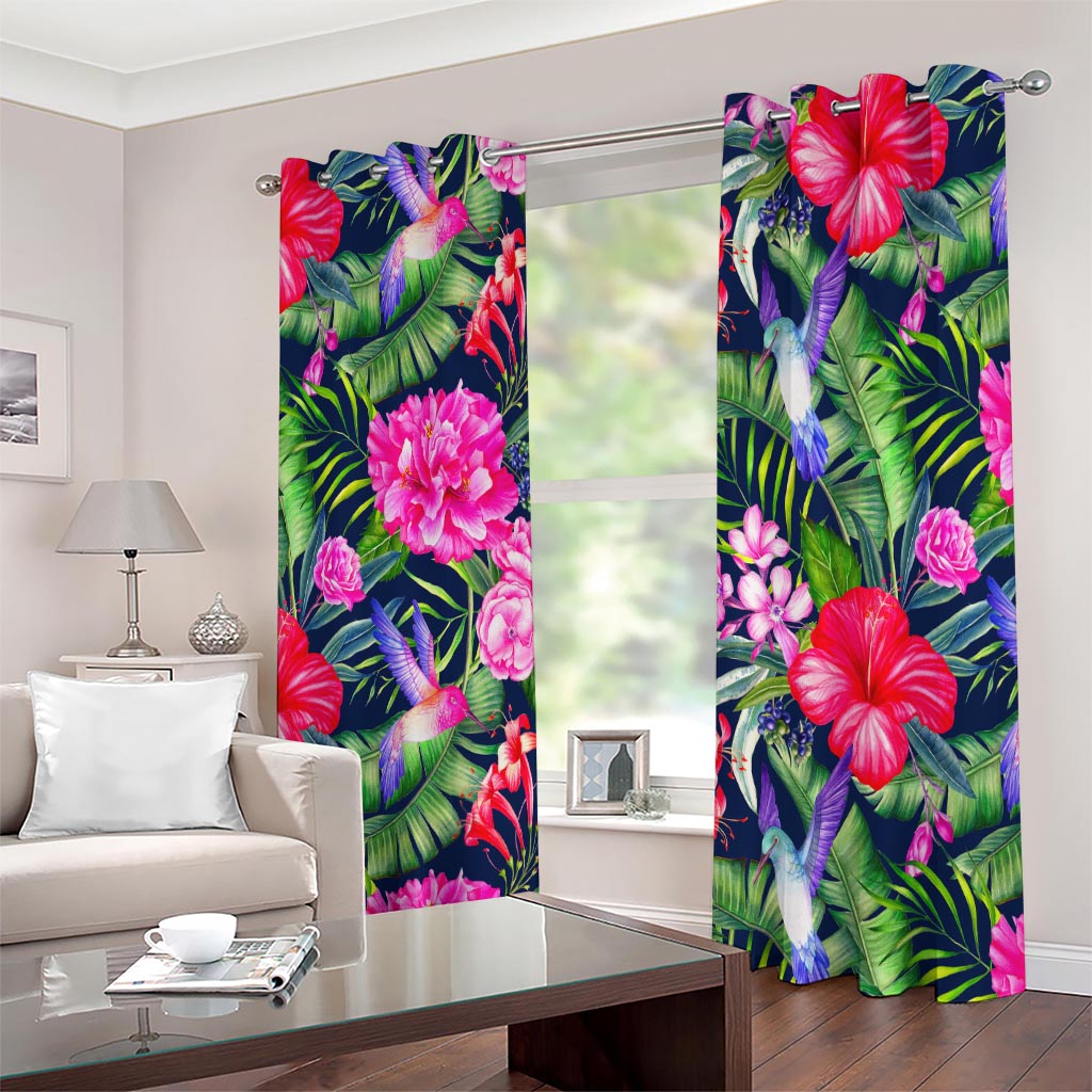 Hawaiian Tropical Birds Pattern Print Extra Wide Grommet Curtains