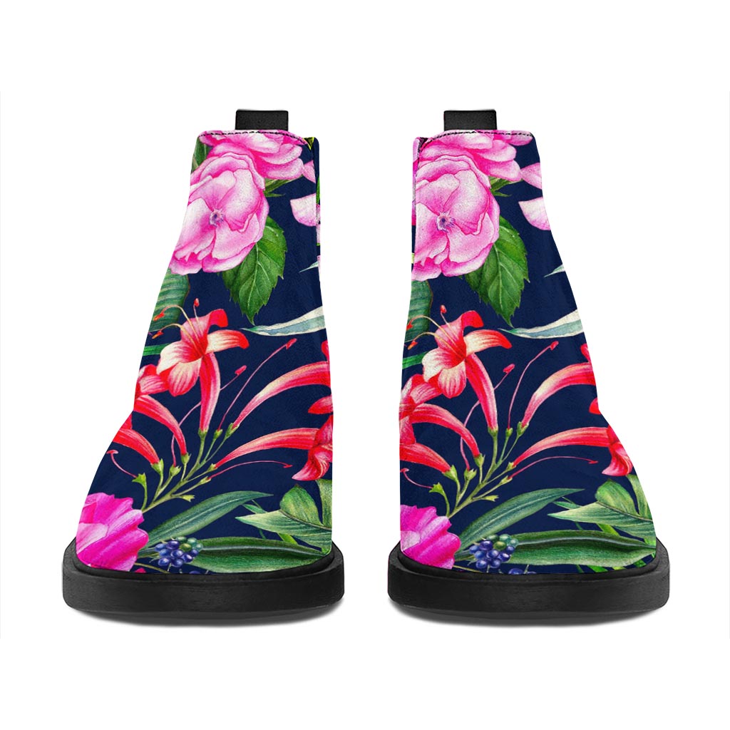 Hawaiian Tropical Birds Pattern Print Flat Ankle Boots