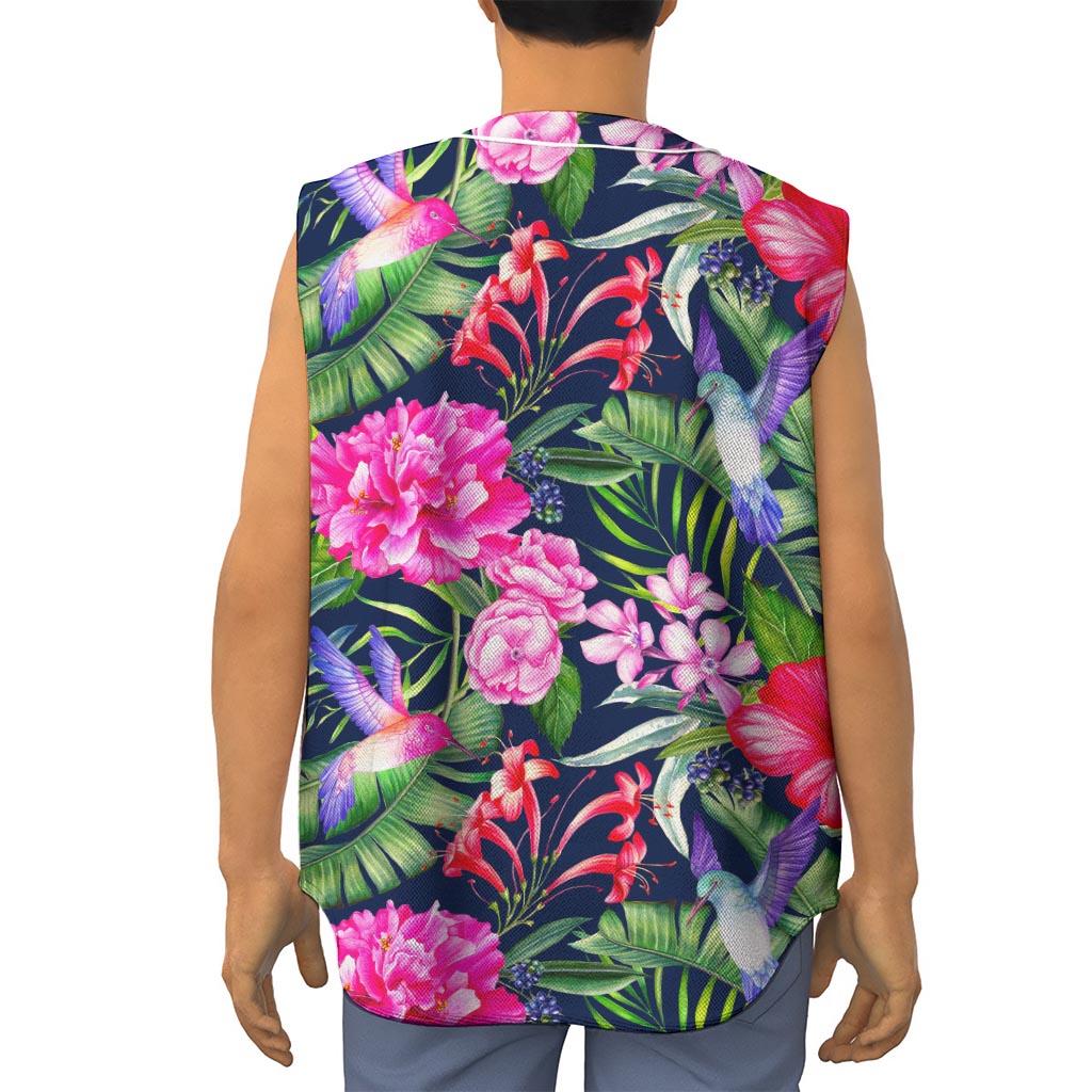 Hawaiian Tropical Birds Pattern Print Sleeveless Baseball Jersey