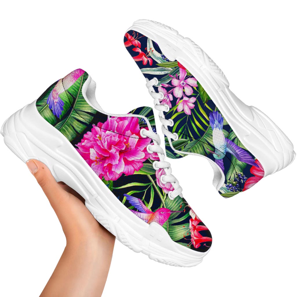 Hawaiian Tropical Birds Pattern Print White Chunky Shoes