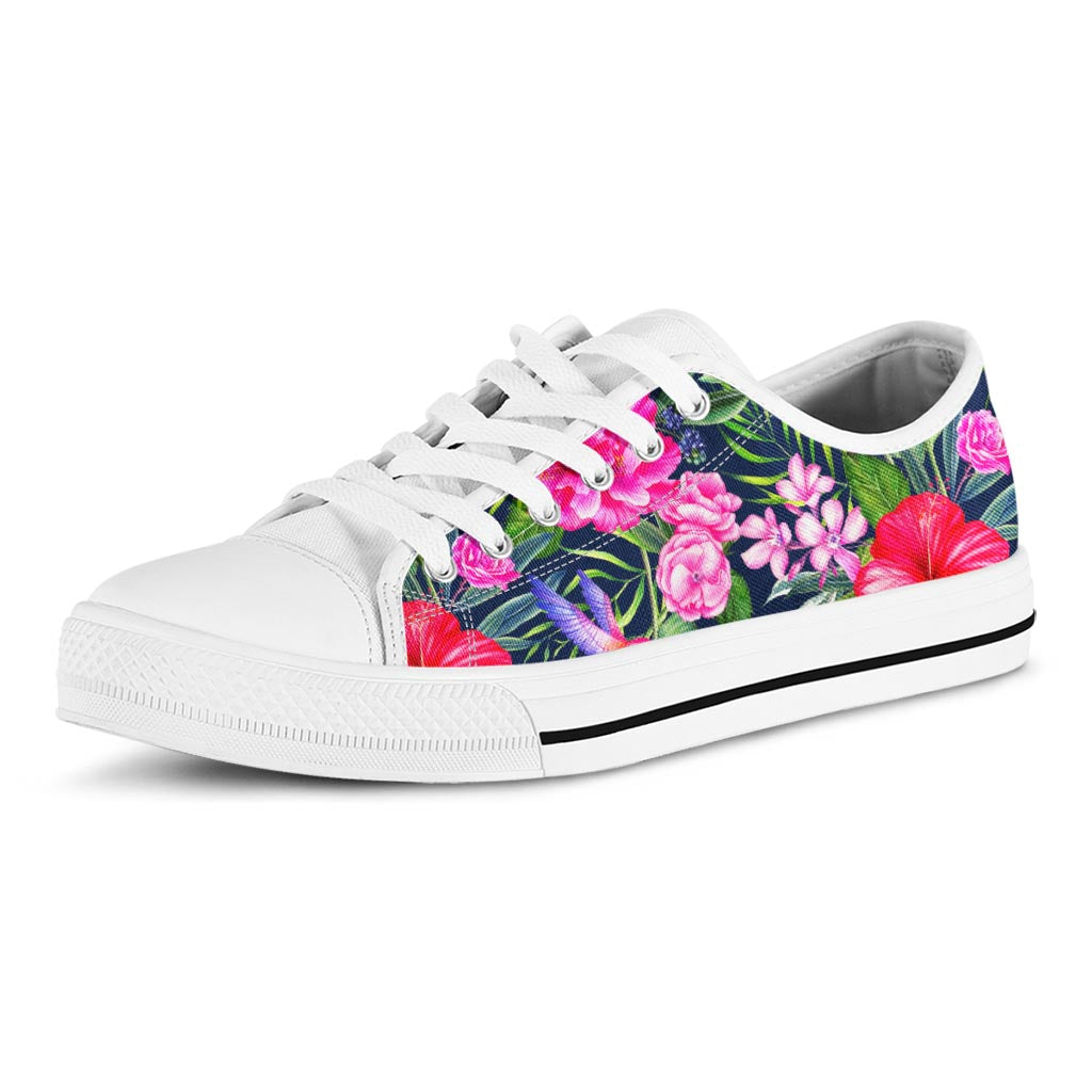 Hawaiian Tropical Birds Pattern Print White Low Top Sneakers