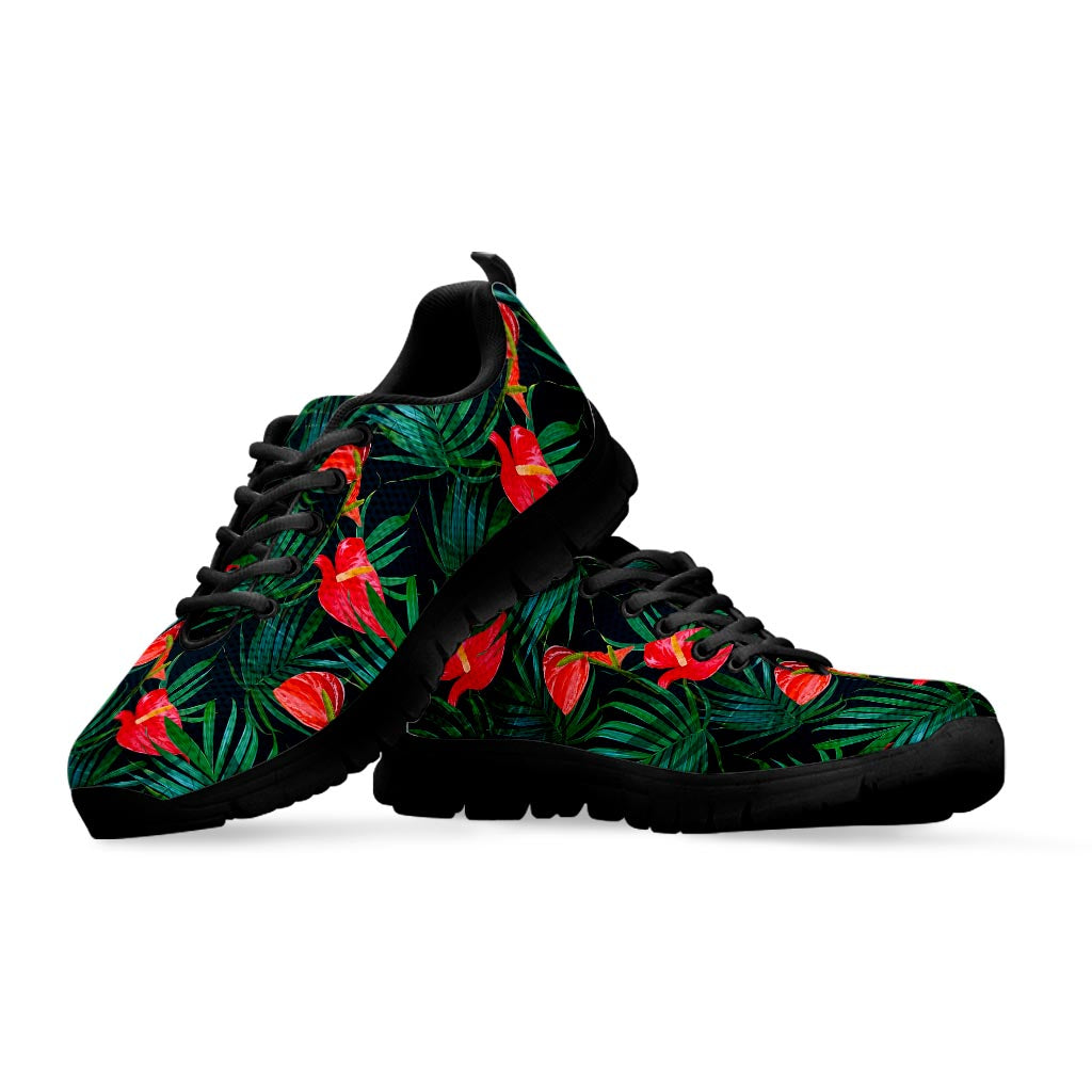 Hawaiian Tropical Flowers Pattern Print Black Running Shoes